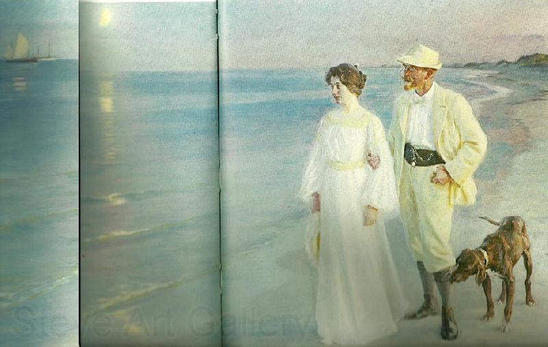 Peter Severin Kroyer sommeraften ved skagens strand, kunstneren med hustru Norge oil painting art